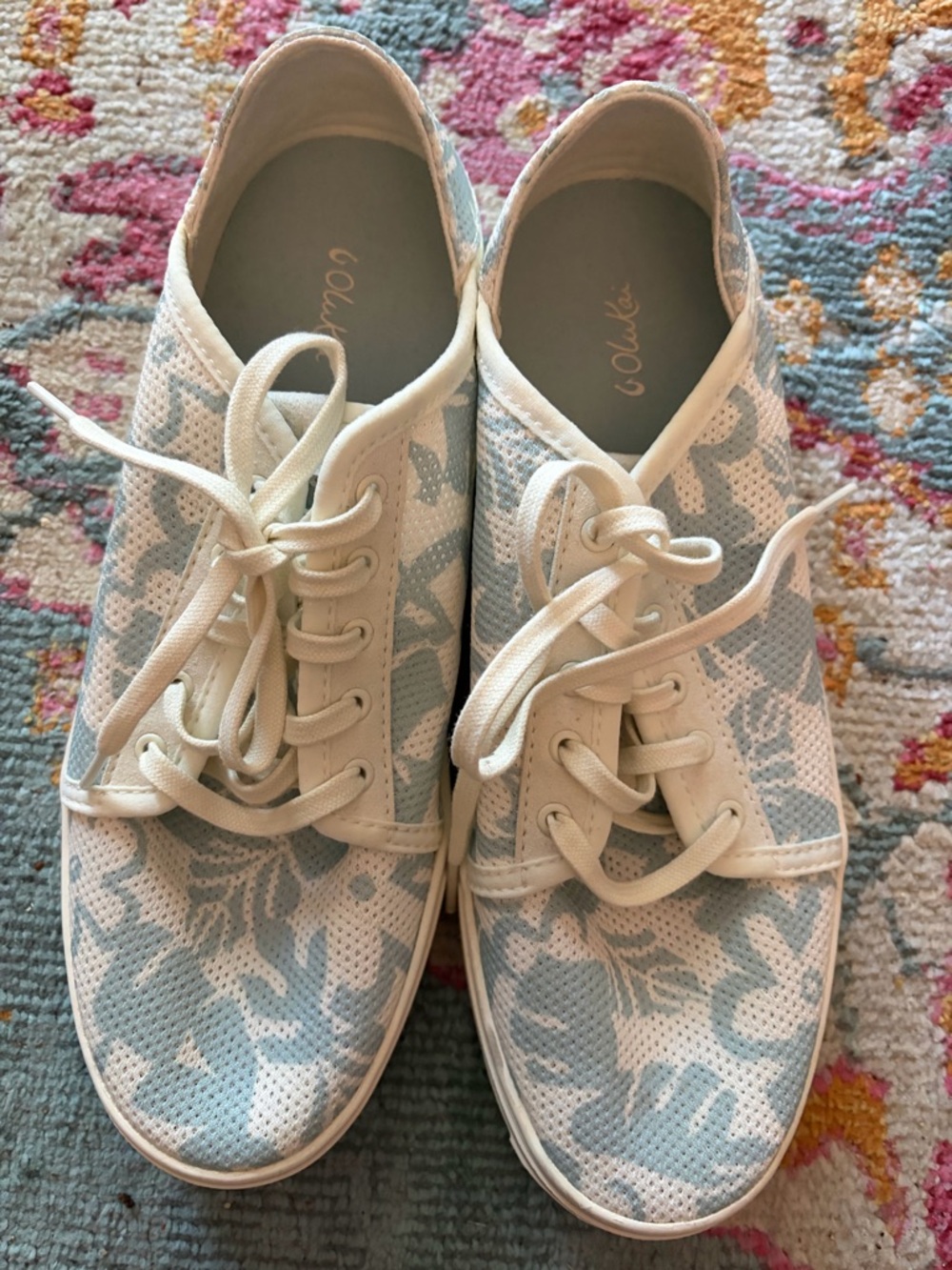 OluKai Women's Light Blue & White Floral Lace-Up Sneakers